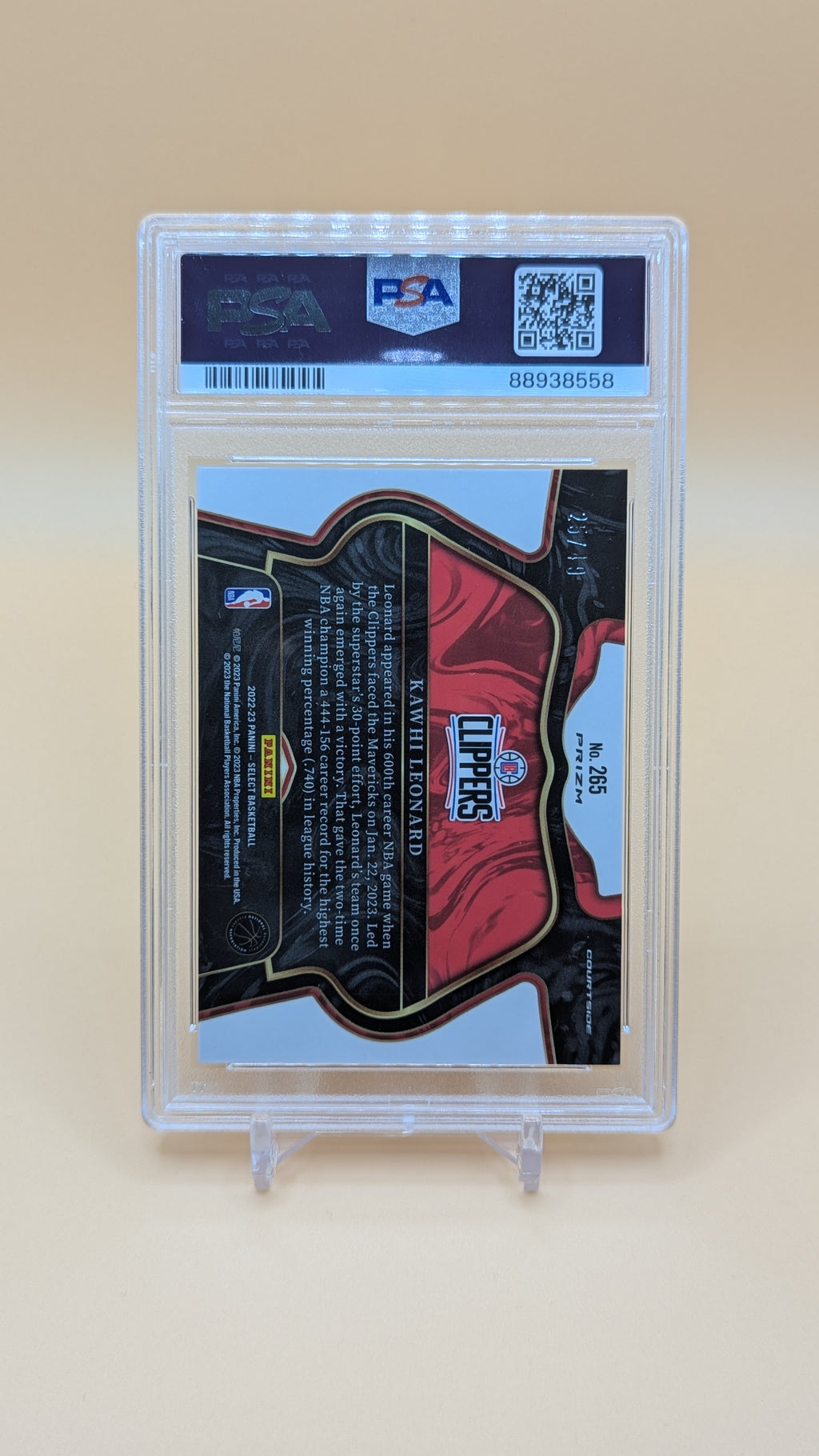 2022 Select Kawhi Leonard  Red Disco Courtside 25/49 - PSA - 10