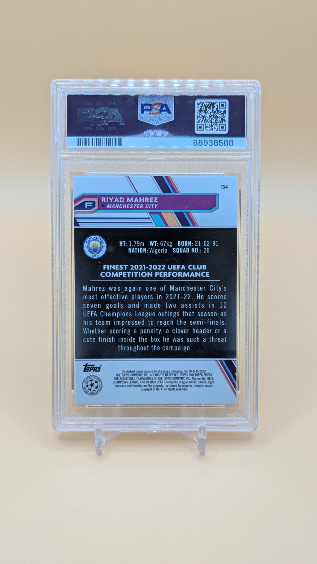 2022-23 Finest UCC Riyad Mahrez Sky Blue 202/275 - PSA - 9