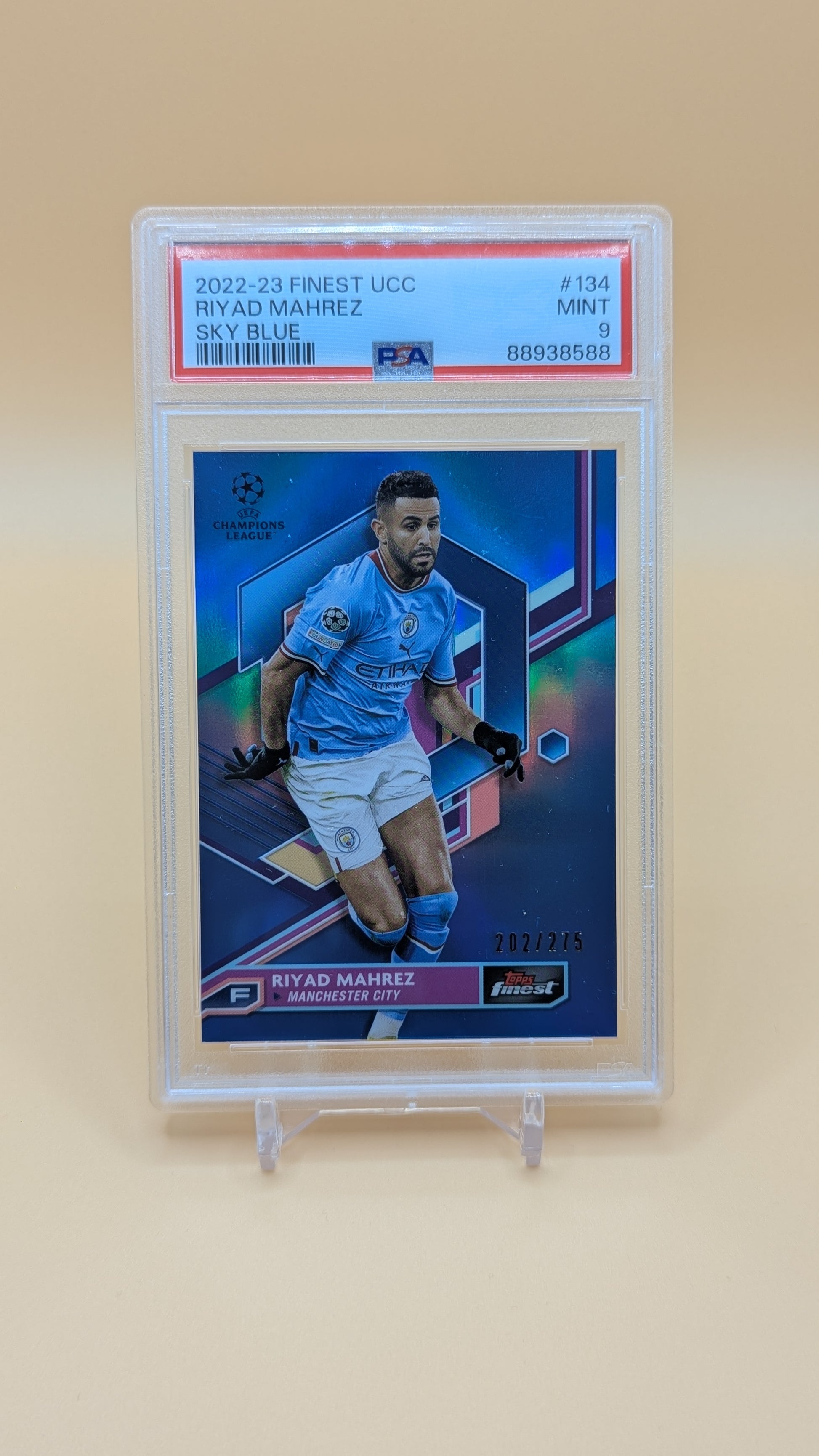 2022-23 Finest UCC Riyad Mahrez Sky Blue 202/275 - PSA - 9