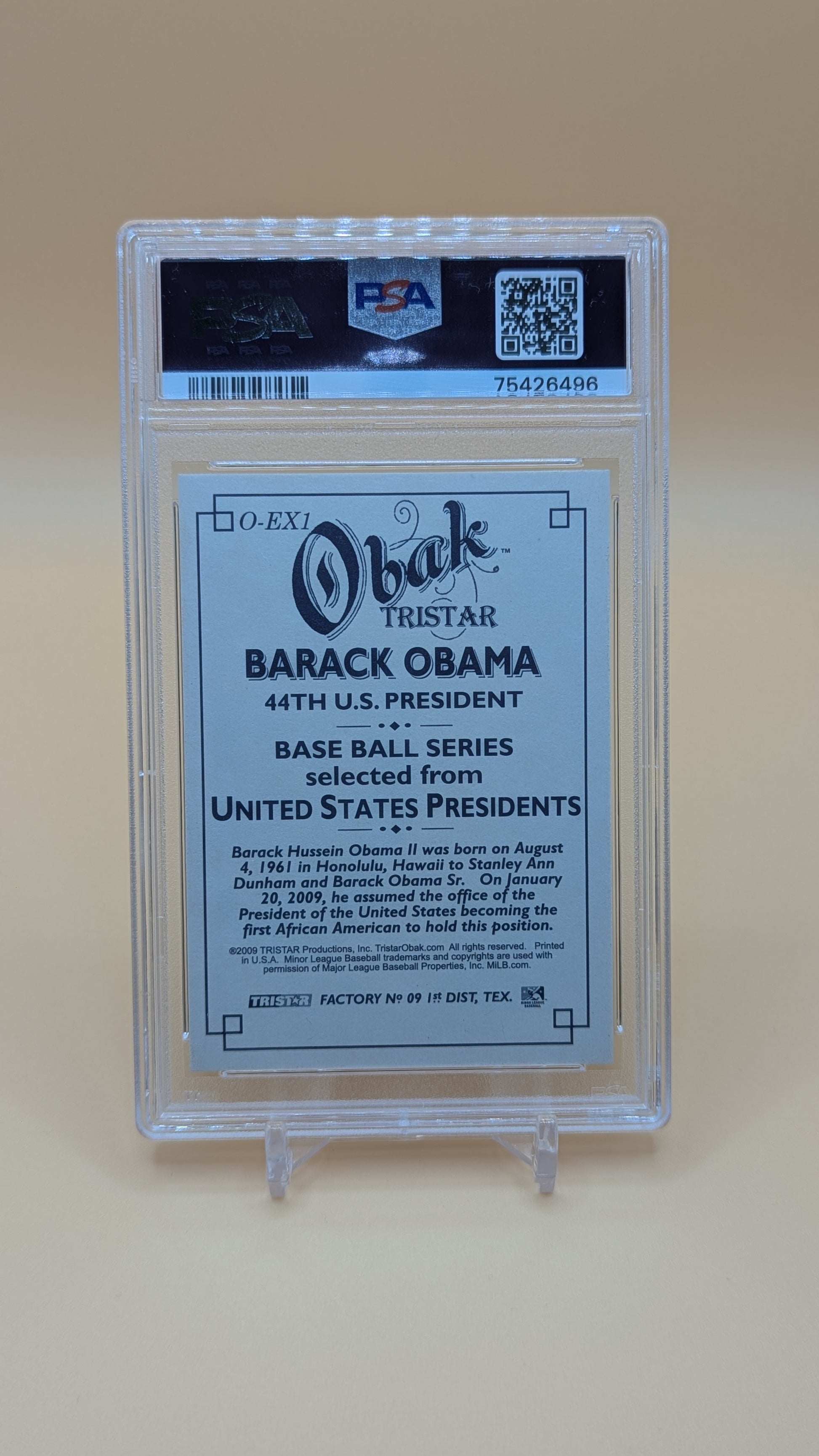 2009 Tristar Obak Barack Obama Baseball - PSA - 9
