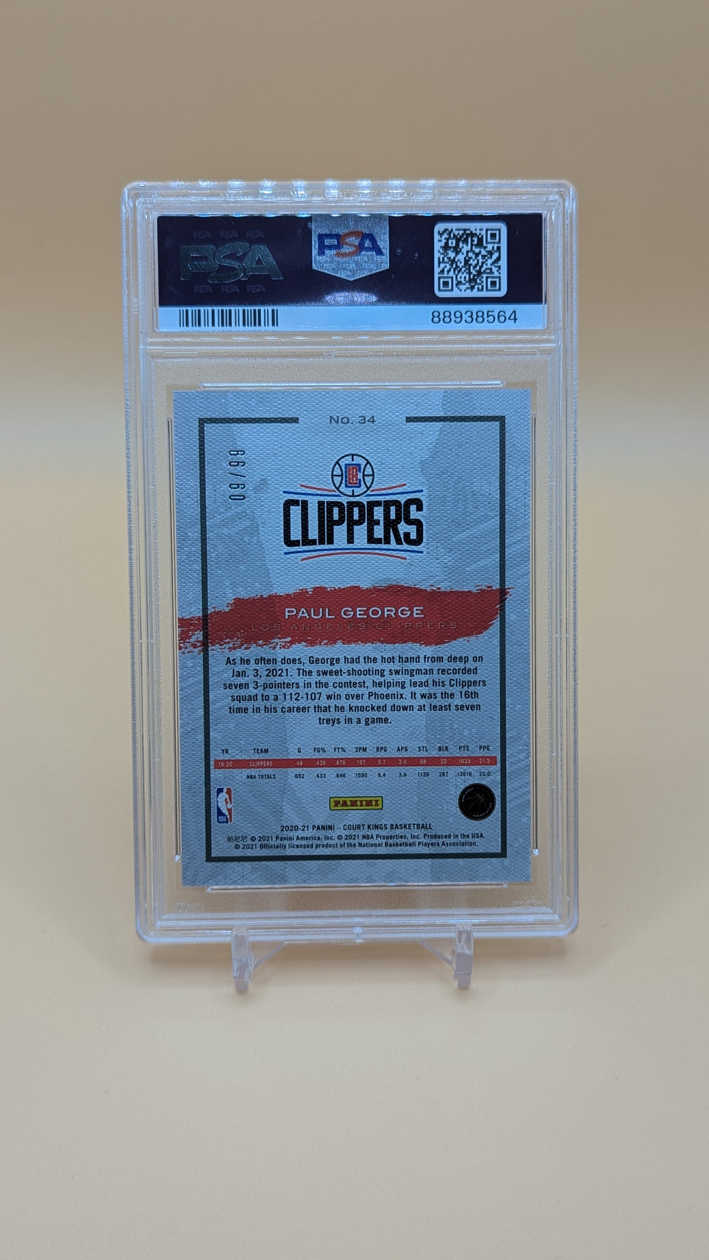 2020 Court Kings Paul George Amethyst 9/99 - PSA - 10