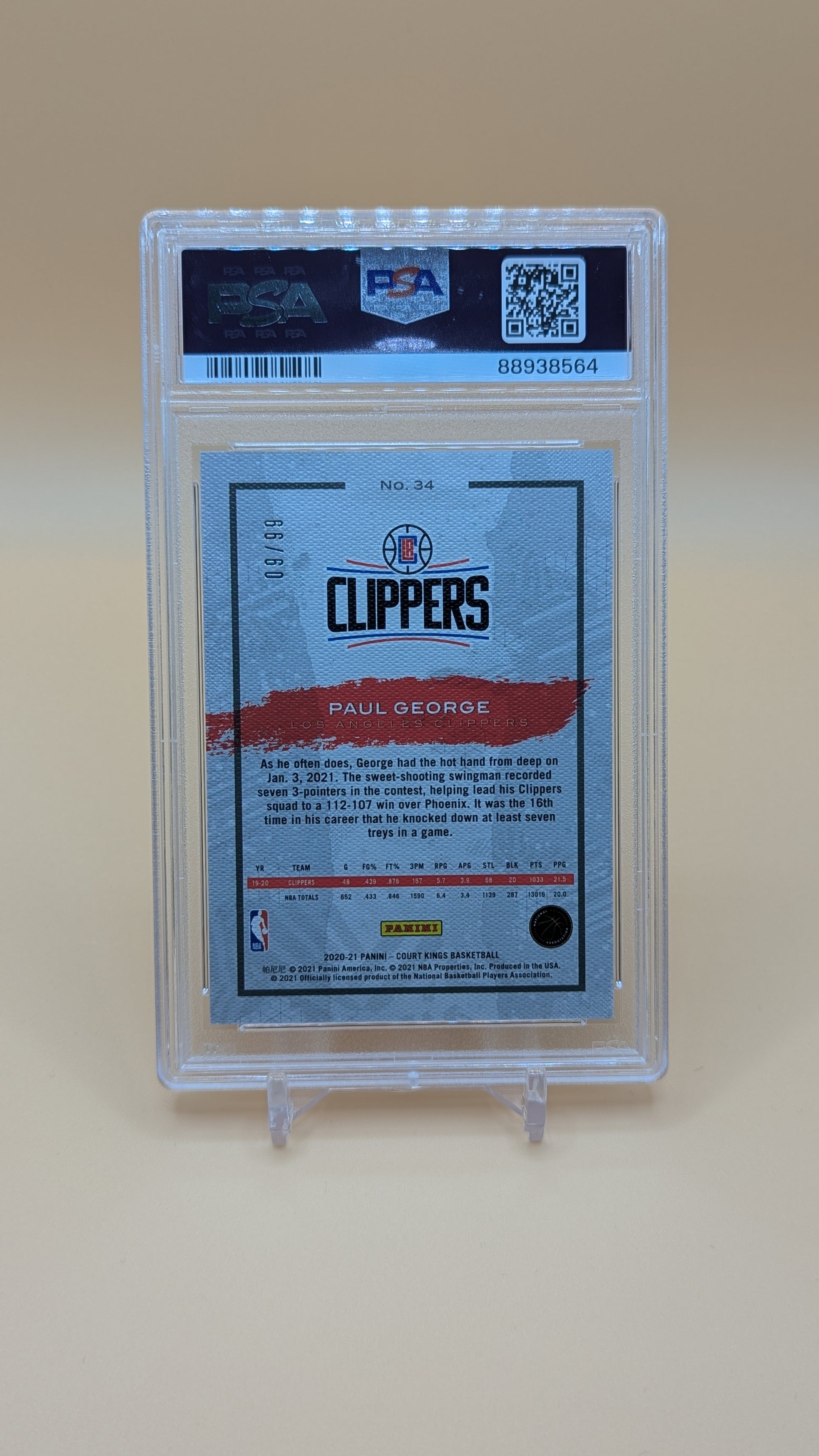 2020 Court Kings Paul George Amethyst 9/99 - PSA - 10