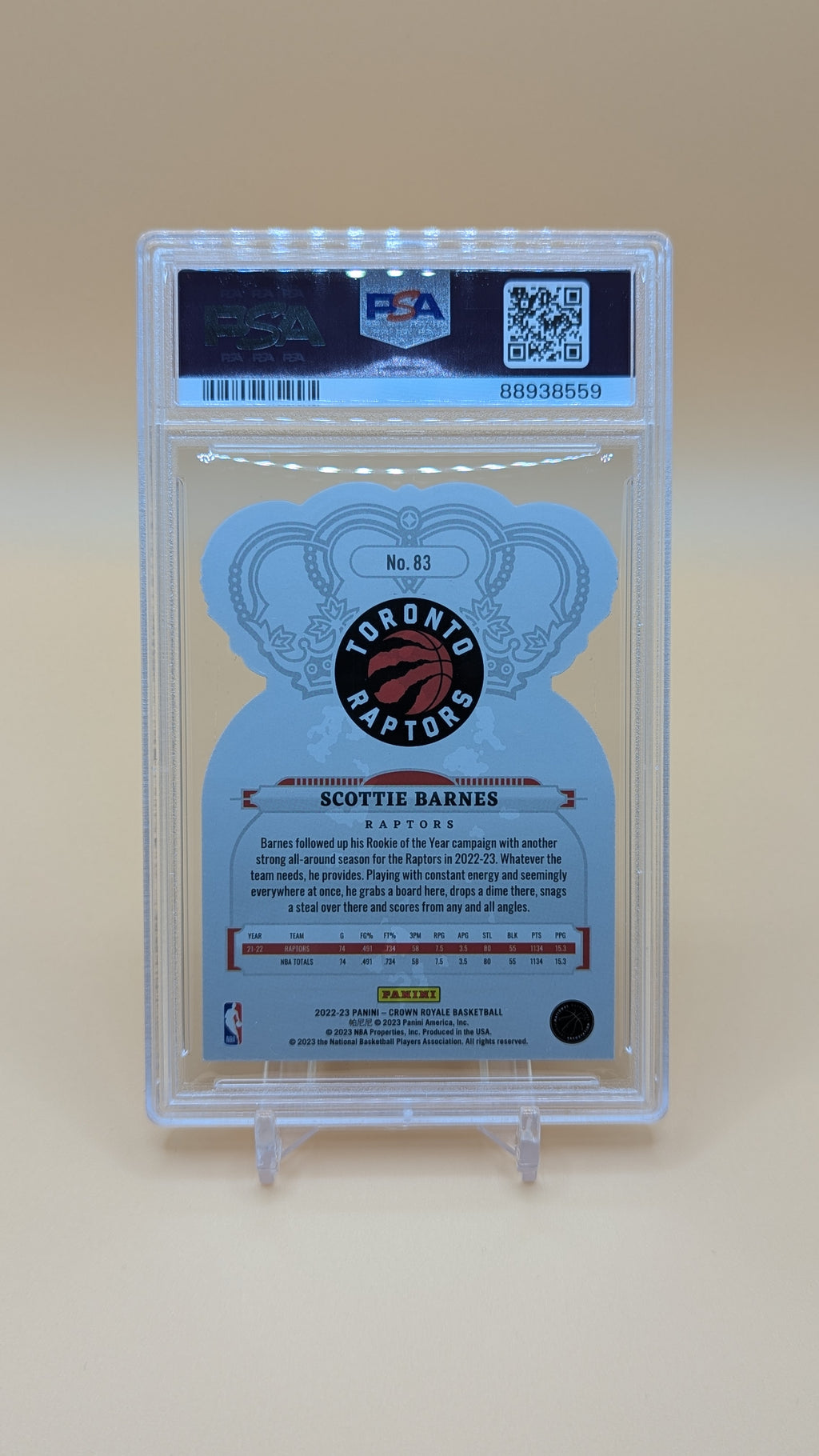2022 Scottie Barnes Crown Royale Crystal Pink 36/75 - PSA - 10