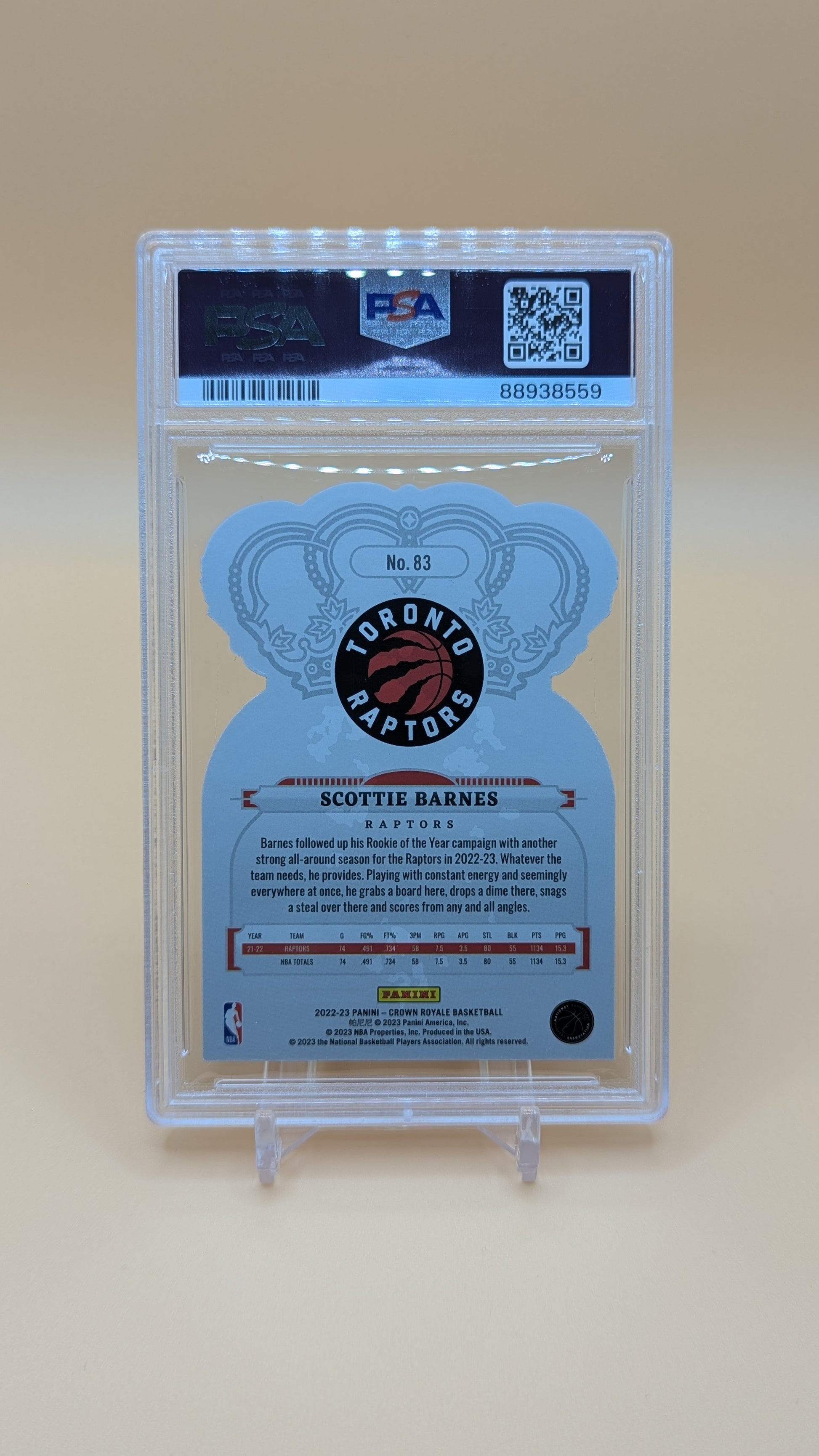 2022 Scottie Barnes Crown Royale Crystal Pink 36/75 - PSA - 10