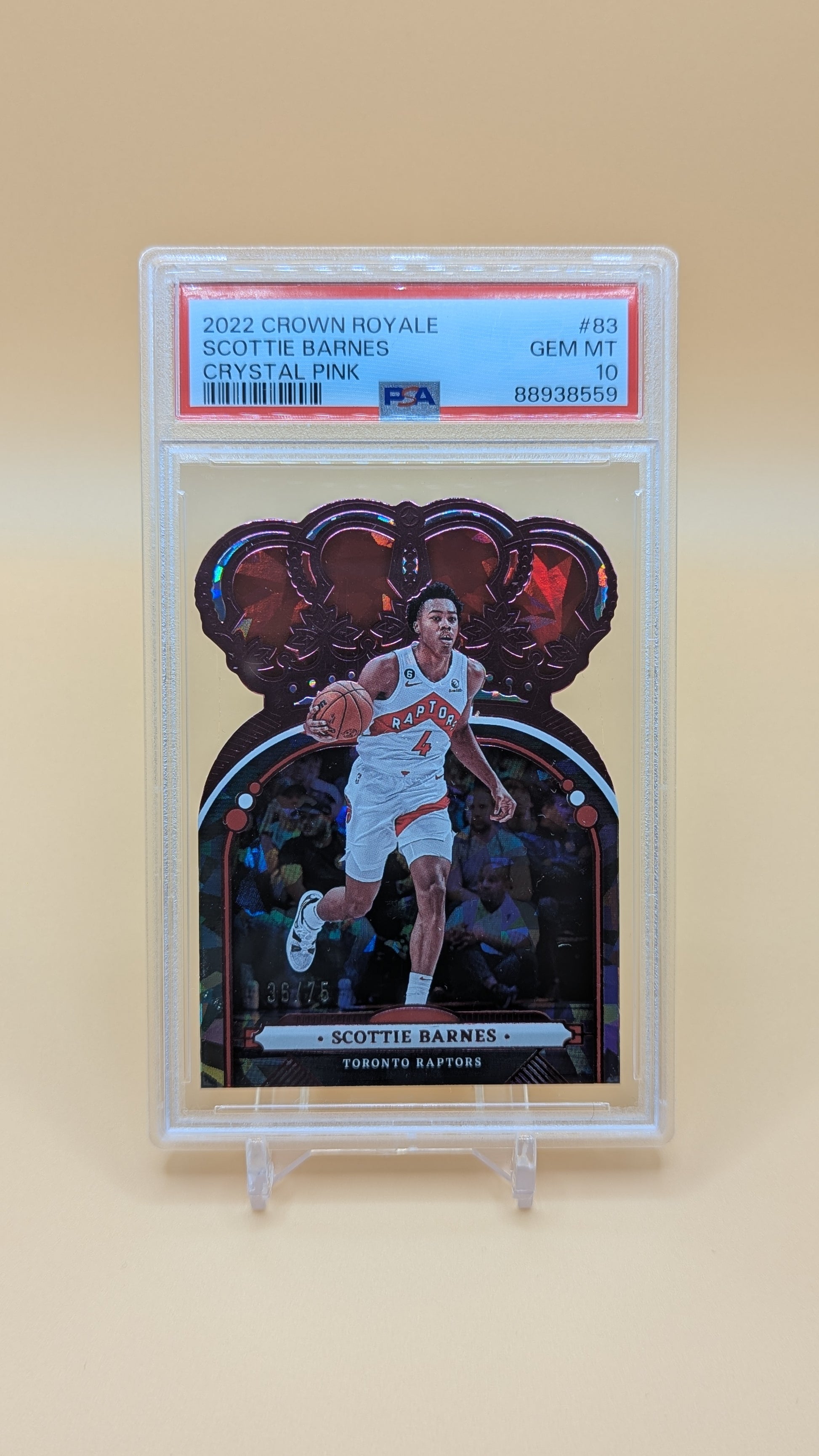 2022 Scottie Barnes Crown Royale Crystal Pink 36/75 - PSA - 10